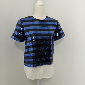 Sportmax Code Max Mara Sequined Shirt Stripes Black Blue Size XS